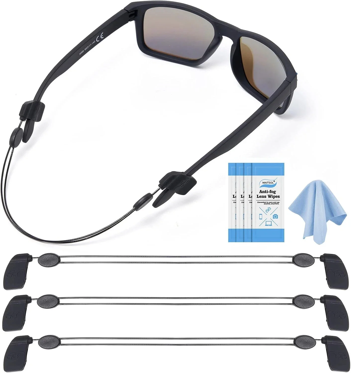 Adjustable Glasses Strap (3 Pcs) - Sunglasses Strap for Men Women - Black Eyegla