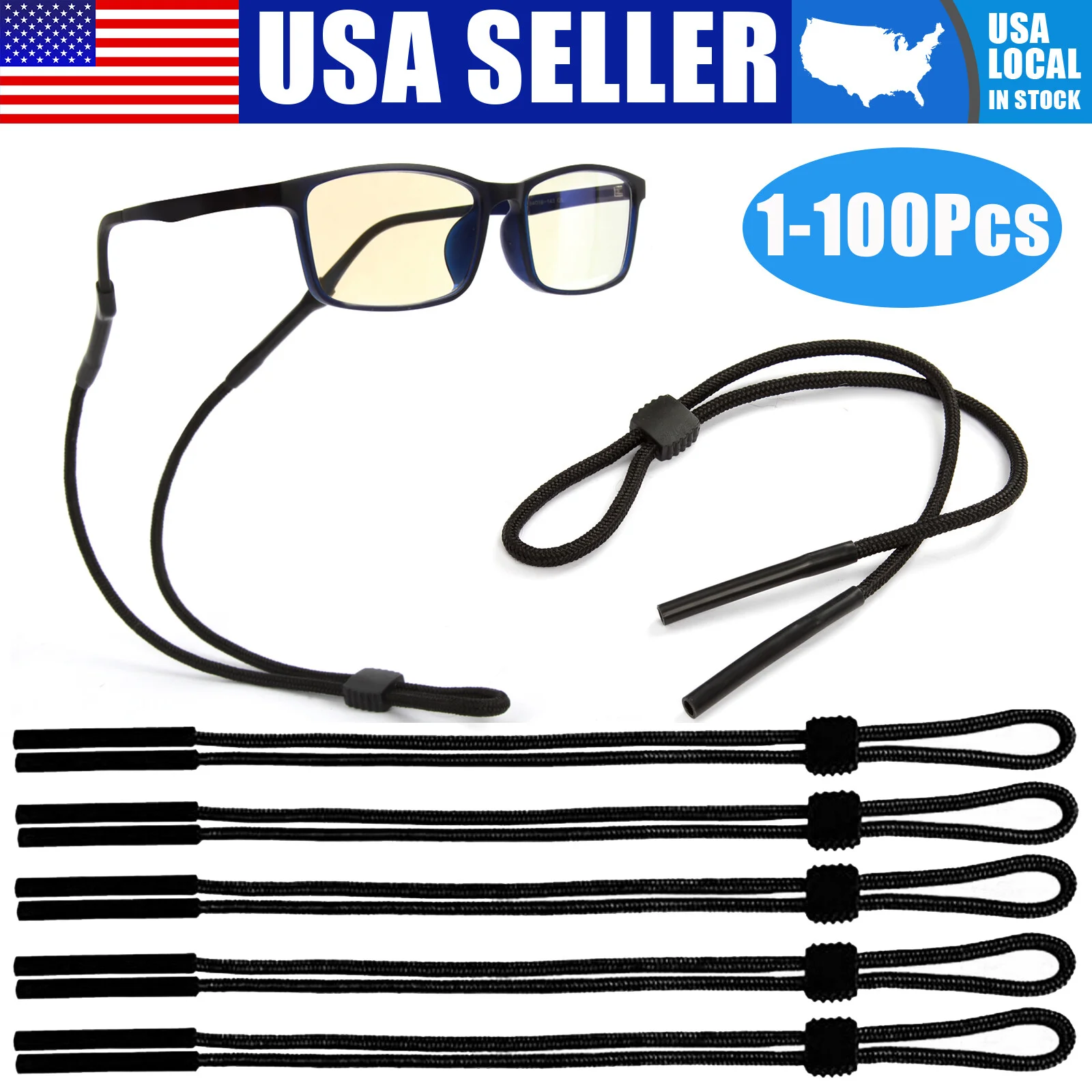 Adjustable Glasses Strap (3 Pcs) - Sunglasses Strap for Men Women - Black Eyegla 4